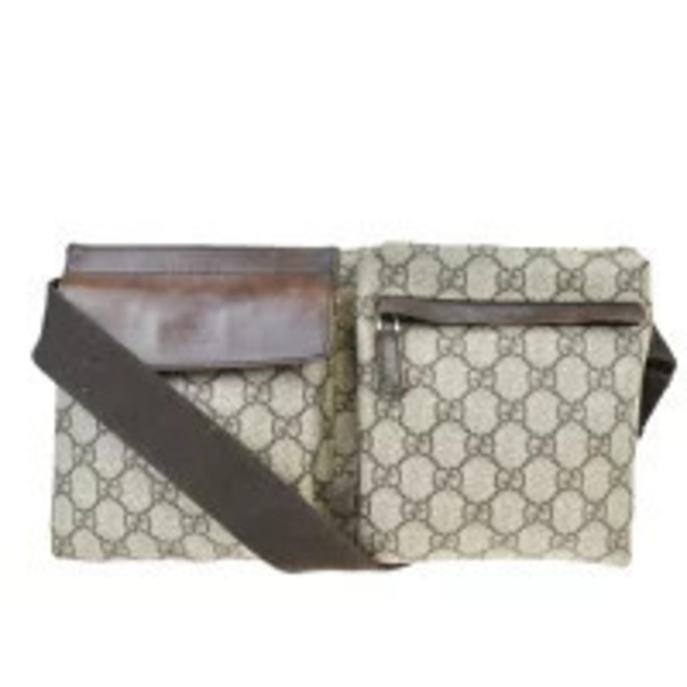 Gucci Waist Pouch Clutch Bag GG Brown Leather